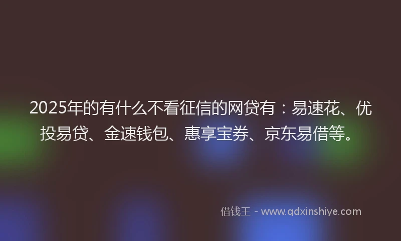 2025年的有什么不看征信的网贷有：易速花、优投易贷、金速钱包、惠享宝券、京东易借等。