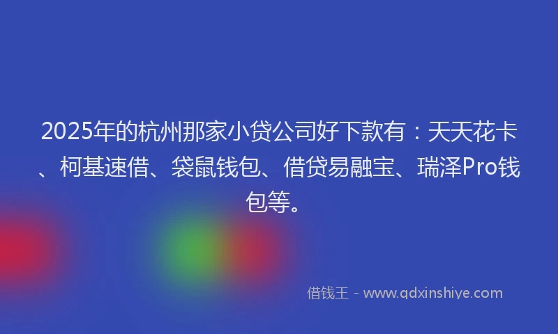 2025年的杭州那家小贷公司好下款有：天天花卡、柯基速借、袋鼠钱包、借贷易融宝、瑞泽Pro钱包等。