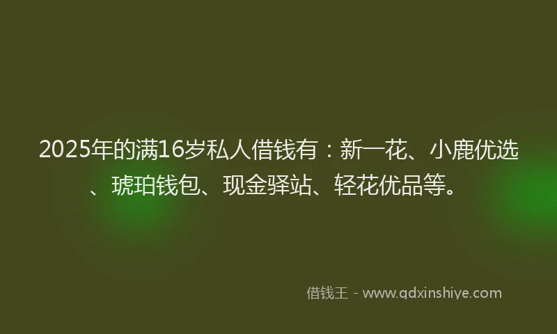 2025年的满16岁私人借钱有：新一花、小鹿优选、琥珀钱包、现金驿站、轻花优品等。