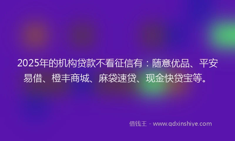 2025年的机构贷款不看征信有：随意优品、平安易借、橙丰商城、麻袋速贷、现金快贷宝等。