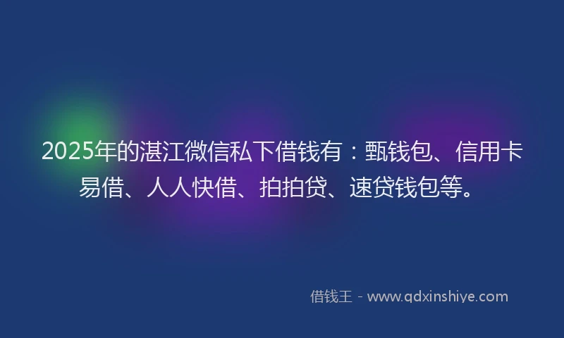 2025年的湛江微信私下借钱有：甄钱包、信用卡易借、人人快借、拍拍贷、速贷钱包等。