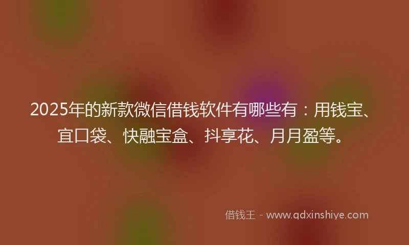 2025年的新款微信借钱软件有哪些有：用钱宝、宜口袋、快融宝盒、抖享花、月月盈等。