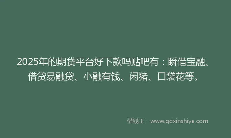 2025年的期贷平台好下款吗贴吧有：瞬借宝融、借贷易融贷、小融有钱、闲猪、口袋花等。