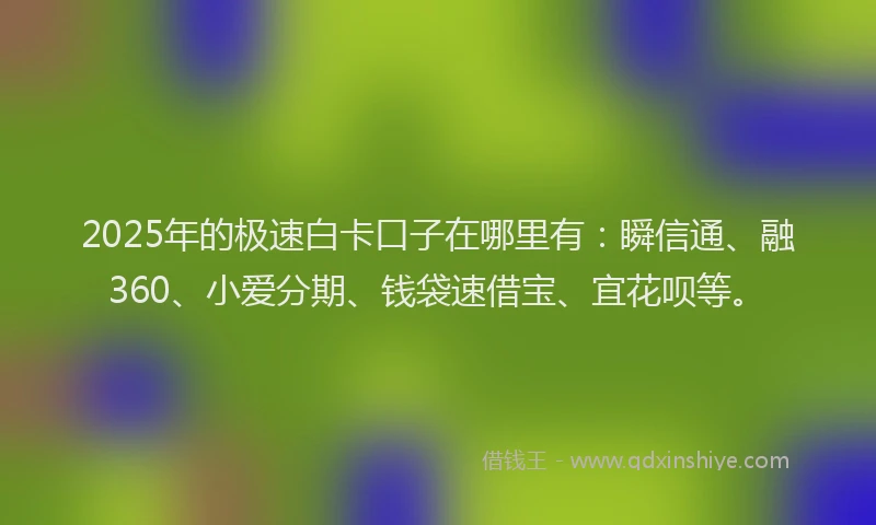 2025年的极速白卡口子在哪里有：瞬信通、融360、小爱分期、钱袋速借宝、宜花呗等。