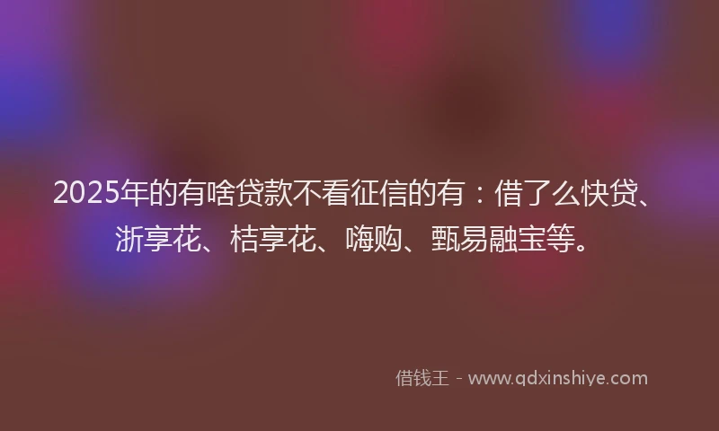 2025年的有啥贷款不看征信的有：借了么快贷、浙享花、桔享花、嗨购、甄易融宝等。