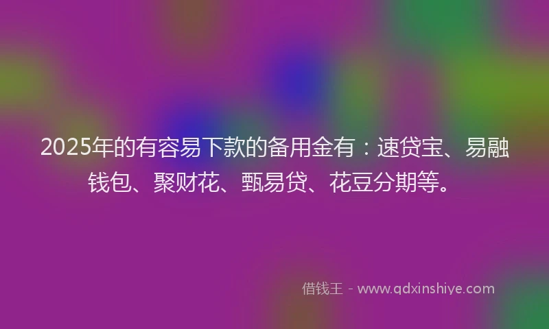 2025年的有容易下款的备用金有：速贷宝、易融钱包、聚财花、甄易贷、花豆分期等。
