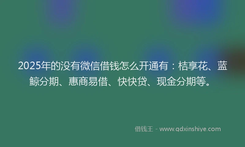 2025年的没有微信借钱怎么开通有：桔享花、蓝鲸分期、惠商易借、快快贷、现金分期等。