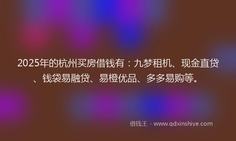 2025年的杭州买房借钱有：九梦租机、现金直贷、钱袋易融贷、易橙优品、多多易购等。