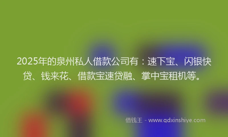 2025年的泉州私人借款公司有：速下宝、闪银快贷、钱来花、借款宝速贷融、掌中宝租机等。