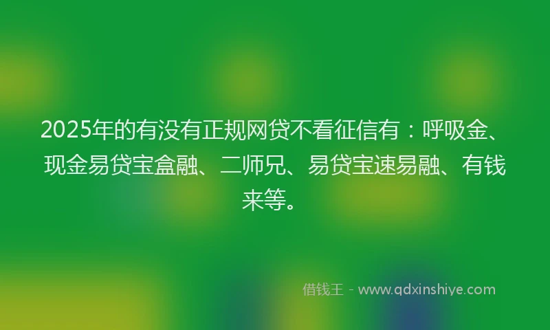 2025年的有没有正规网贷不看征信有：呼吸金、现金易贷宝盒融、二师兄、易贷宝速易融、有钱来等。