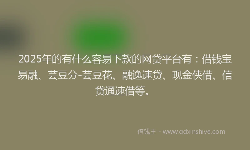 2025年的有什么容易下款的网贷平台有：借钱宝易融、芸豆分-芸豆花、融逸速贷、现金侠借、信贷通速借等。