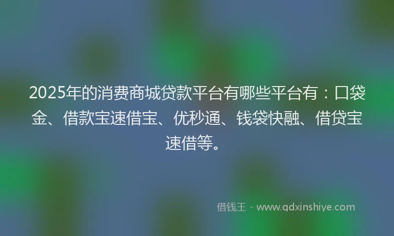 2025年的消费商城贷款平台有哪些平台有：口袋金、借款宝速借宝、优秒通、钱袋快融、借贷宝速借等。