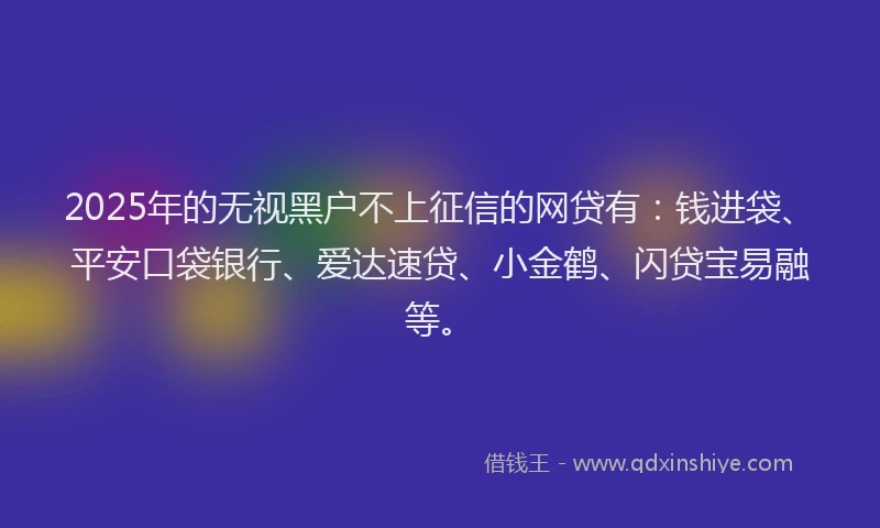 2025年的无视黑户不上征信的网贷有：钱进袋、平安口袋银行、爱达速贷、小金鹤、闪贷宝易融等。