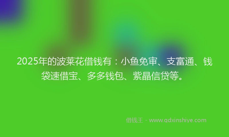 2025年的波莱花借钱有：小鱼免审、支富通、钱袋速借宝、多多钱包、紫晶信贷等。