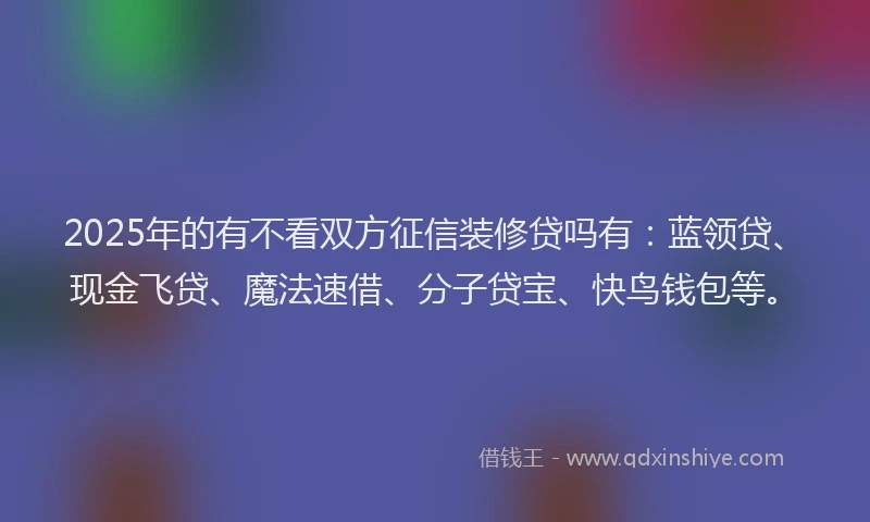 2025年的有不看双方征信装修贷吗有：蓝领贷、现金飞贷、魔法速借、分子贷宝、快鸟钱包等。