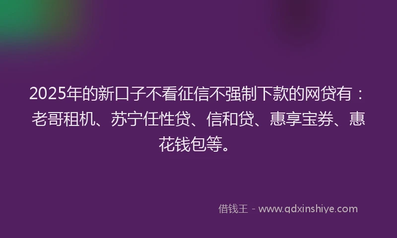 2025年的新口子不看征信不强制下款的网贷有：老哥租机、苏宁任性贷、信和贷、惠享宝券、惠花钱包等。