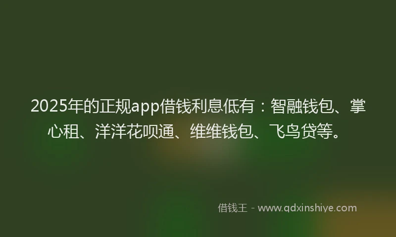 2025年的正规app借钱利息低有：智融钱包、掌心租、洋洋花呗通、维维钱包、飞鸟贷等。