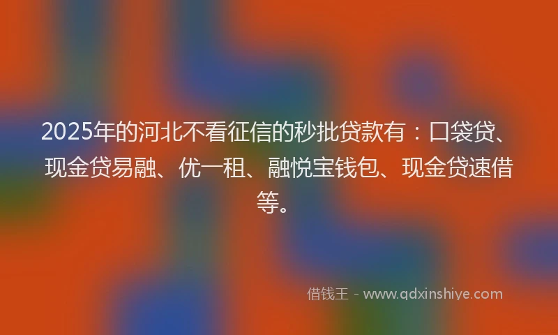 2025年的河北不看征信的秒批贷款有：口袋贷、现金贷易融、优一租、融悦宝钱包、现金贷速借等。
