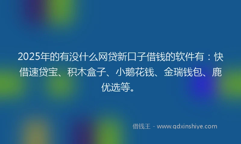 2025年的有没什么网贷新口子借钱的软件有：快借速贷宝、积木盒子、小鹅花钱、金瑞钱包、鹿优选等。