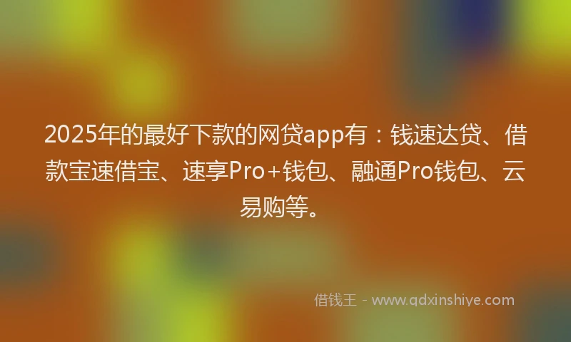 2025年的最好下款的网贷app有：钱速达贷、借款宝速借宝、速享Pro+钱包、融通Pro钱包、云易购等。