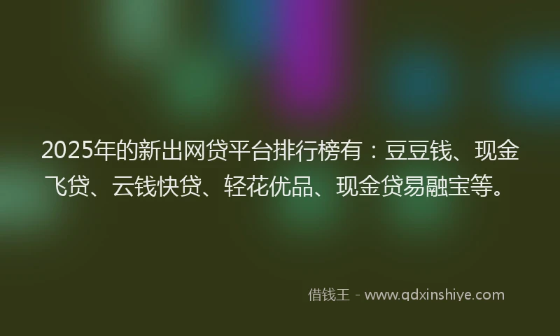 2025年的新出网贷平台排行榜有：豆豆钱、现金飞贷、云钱快贷、轻花优品、现金贷易融宝等。