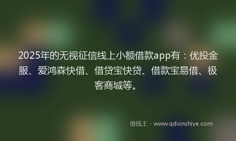 2025年的无视征信线上小额借款app有：优投金服、爱鸿森快借、借贷宝快贷、借款宝易借、极客商城等。