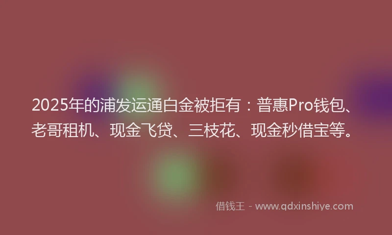 2025年的浦发运通白金被拒有：普惠Pro钱包、老哥租机、现金飞贷、三枝花、现金秒借宝等。