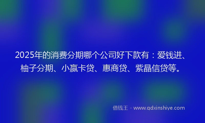 2025年的消费分期哪个公司好下款有：爱钱进、柚子分期、小赢卡贷、惠商贷、紫晶信贷等。