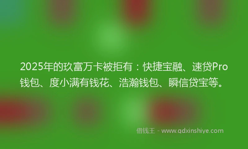 2025年的玖富万卡被拒有：快捷宝融、速贷Pro钱包、度小满有钱花、浩瀚钱包、瞬信贷宝等。