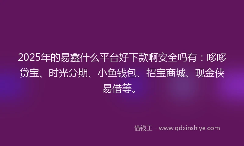 2025年的易鑫什么平台好下款啊安全吗有：哆哆贷宝、时光分期、小鱼钱包、招宝商城、现金侠易借等。