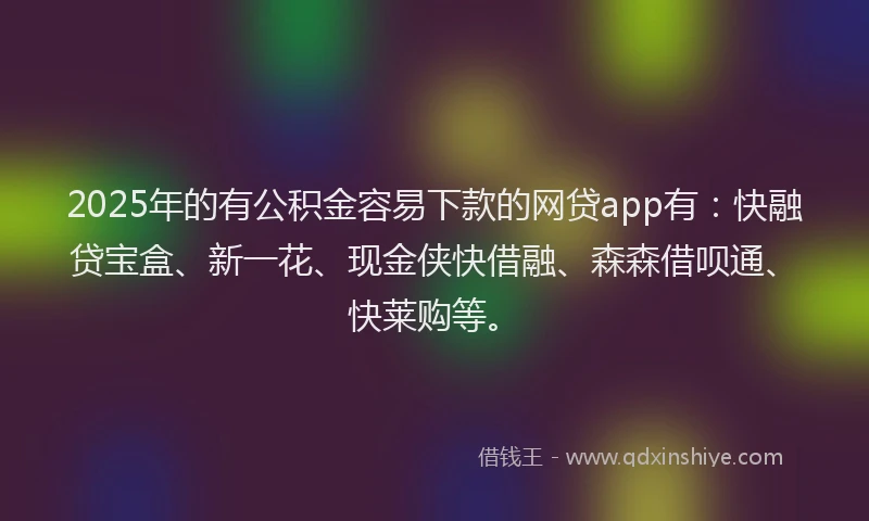 2025年的有公积金容易下款的网贷app有：快融贷宝盒、新一花、现金侠快借融、森森借呗通、快莱购等。
