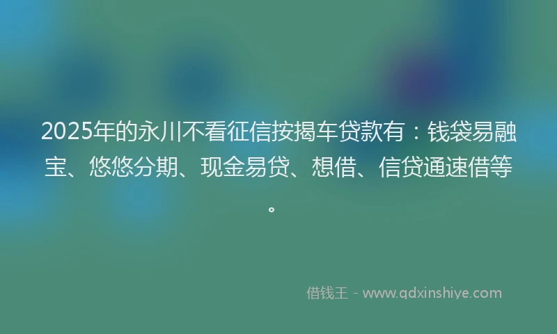 2025年的永川不看征信按揭车贷款有：钱袋易融宝、悠悠分期、现金易贷、想借、信贷通速借等。