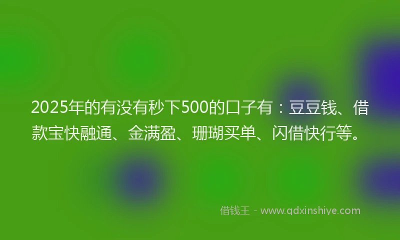 2025年的有没有秒下500的口子有：豆豆钱、借款宝快融通、金满盈、珊瑚买单、闪借快行等。