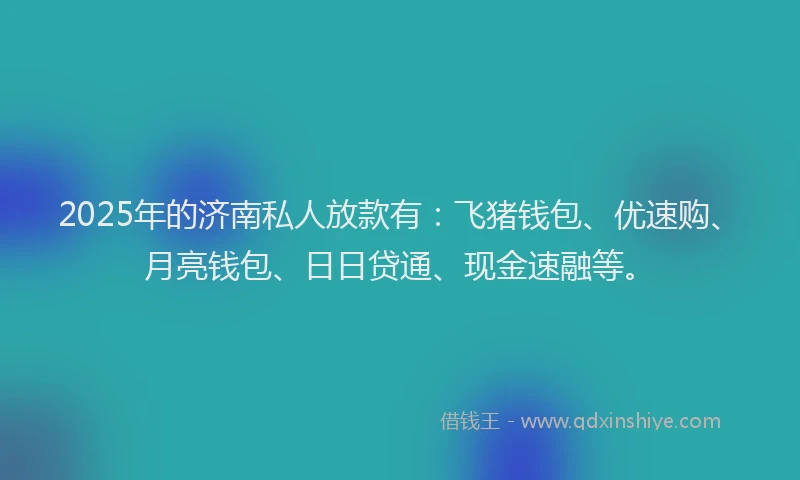 2025年的济南私人放款有：飞猪钱包、优速购、月亮钱包、日日贷通、现金速融等。
