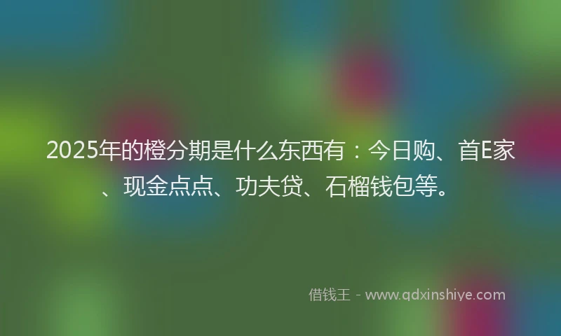 2025年的橙分期是什么东西有：今日购、首E家、现金点点、功夫贷、石榴钱包等。