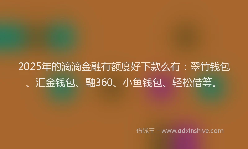 2025年的滴滴金融有额度好下款么有：翠竹钱包、汇金钱包、融360、小鱼钱包、轻松借等。