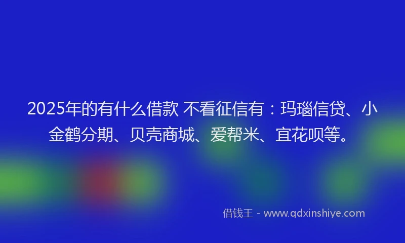 2025年的有什么借款 不看征信有：玛瑙信贷、小金鹤分期、贝壳商城、爱帮米、宜花呗等。