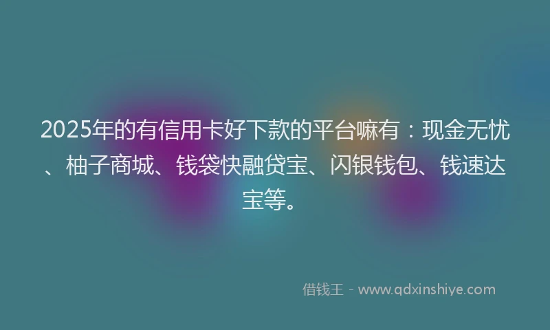 2025年的有信用卡好下款的平台嘛有：现金无忧、柚子商城、钱袋快融贷宝、闪银钱包、钱速达宝等。