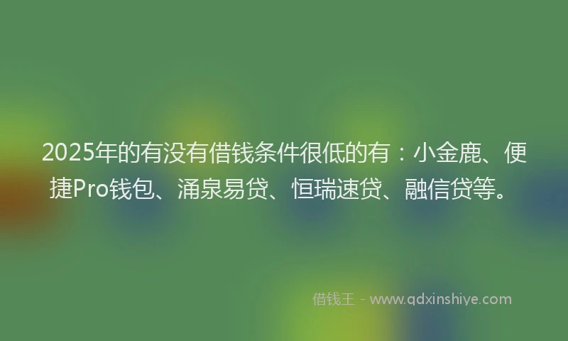 2025年的有没有借钱条件很低的有：小金鹿、便捷Pro钱包、涌泉易贷、恒瑞速贷、融信贷等。