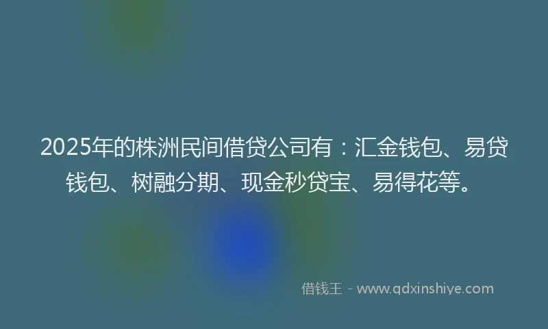 2025年的株洲民间借贷公司有：汇金钱包、易贷钱包、树融分期、现金秒贷宝、易得花等。