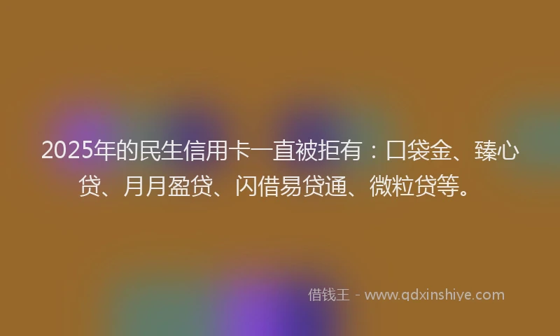2025年的民生信用卡一直被拒有：口袋金、臻心贷、月月盈贷、闪借易贷通、微粒贷等。