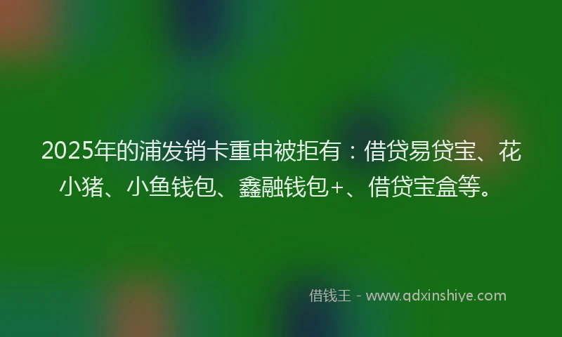 2025年的浦发销卡重申被拒有：借贷易贷宝、花小猪、小鱼钱包、鑫融钱包+、借贷宝盒等。