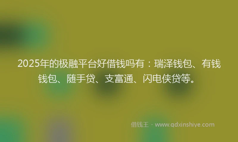 2025年的极融平台好借钱吗有：瑞泽钱包、有钱钱包、随手贷、支富通、闪电侠贷等。
