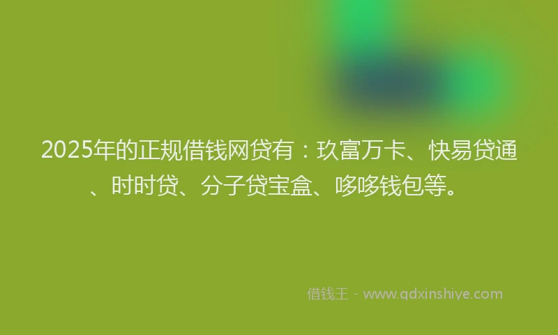 2025年的正规借钱网贷有：玖富万卡、快易贷通、时时贷、分子贷宝盒、哆哆钱包等。