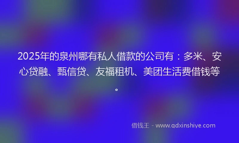 2025年的泉州哪有私人借款的公司有：多米、安心贷融、甄信贷、友福租机、美团生活费借钱等。