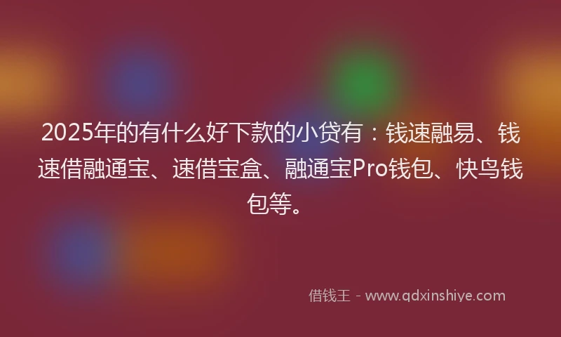 2025年的有什么好下款的小贷有：钱速融易、钱速借融通宝、速借宝盒、融通宝Pro钱包、快鸟钱包等。