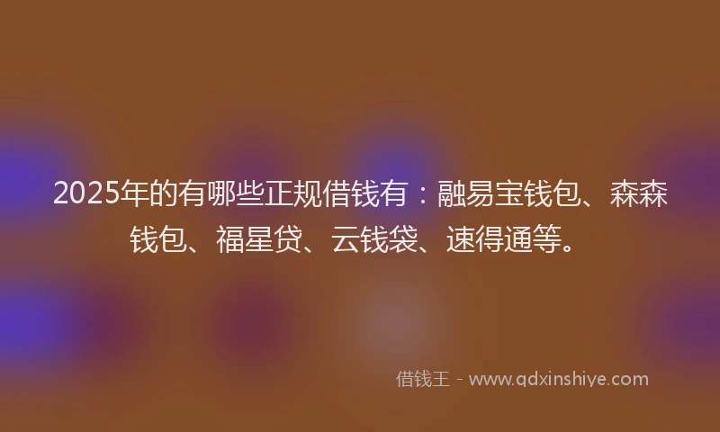 2025年的有哪些正规借钱有：融易宝钱包、森森钱包、福星贷、云钱袋、速得通等。