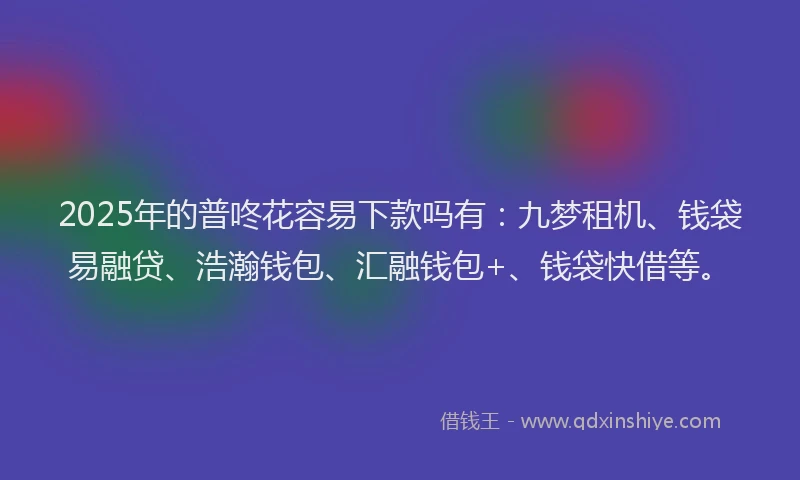 2025年的普咚花容易下款吗有：九梦租机、钱袋易融贷、浩瀚钱包、汇融钱包+、钱袋快借等。