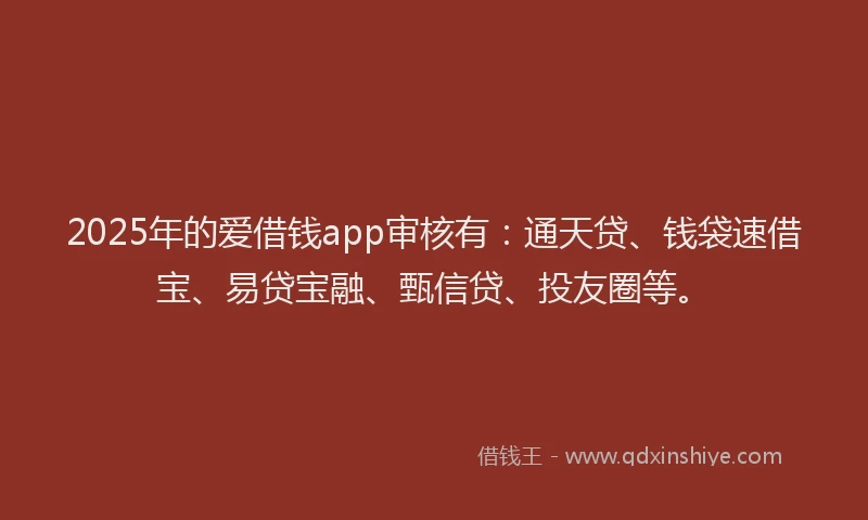2025年的爱借钱app审核有：通天贷、钱袋速借宝、易贷宝融、甄信贷、投友圈等。