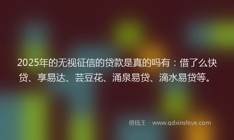 2025年的无视征信的贷款是真的吗有：借了么快贷、享易达、芸豆花、涌泉易贷、滴水易贷等。